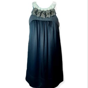 BCBG MaxAzria Silk Beaded Scoop Neck Shift Dress, Black, Gray, & Cream, EUC, sz4
